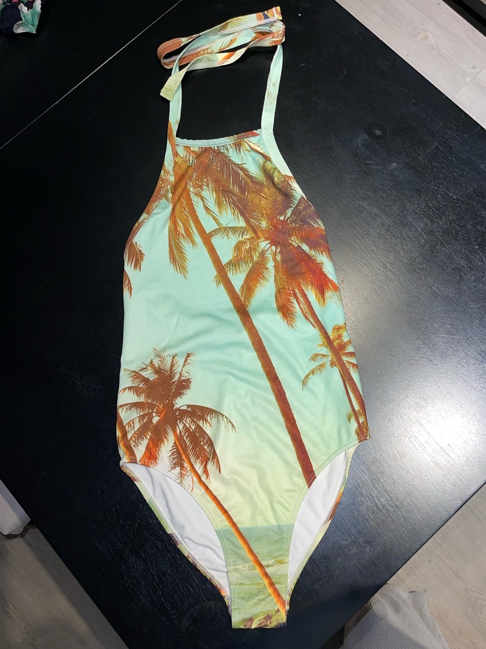 Forever 21 Mint One-Piece Swimsuit with Orange Palm Print